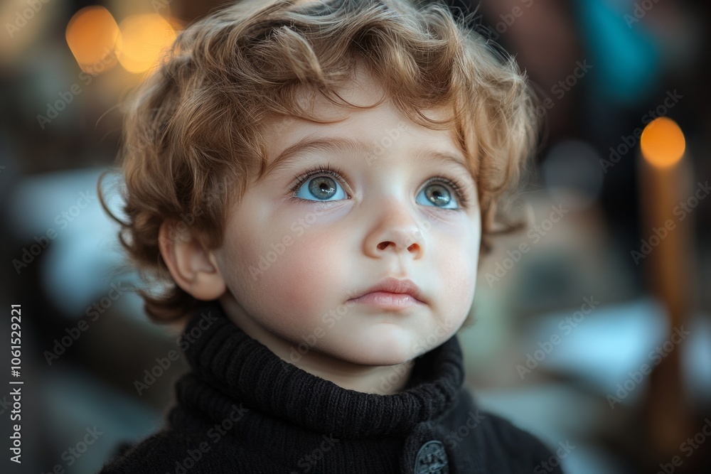 Sad child wearing winter clothes near grave with flowers and candle: Sad child wearing winter clothes near grave with flowers and candle: