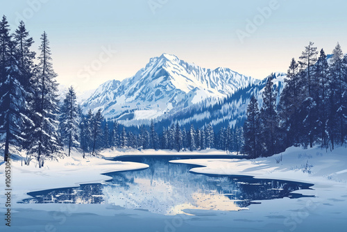 Wallpaper Mural vector Winter in the Mountains Torontodigital.ca