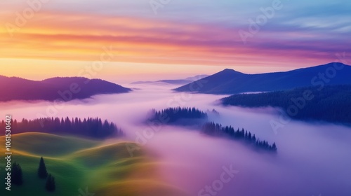 Wallpaper Mural Sunrise over misty mountains creates a serene and colorful landscape, AI Torontodigital.ca