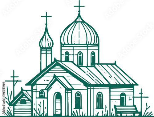 Rustic Wooden Church A Line Art Illustration