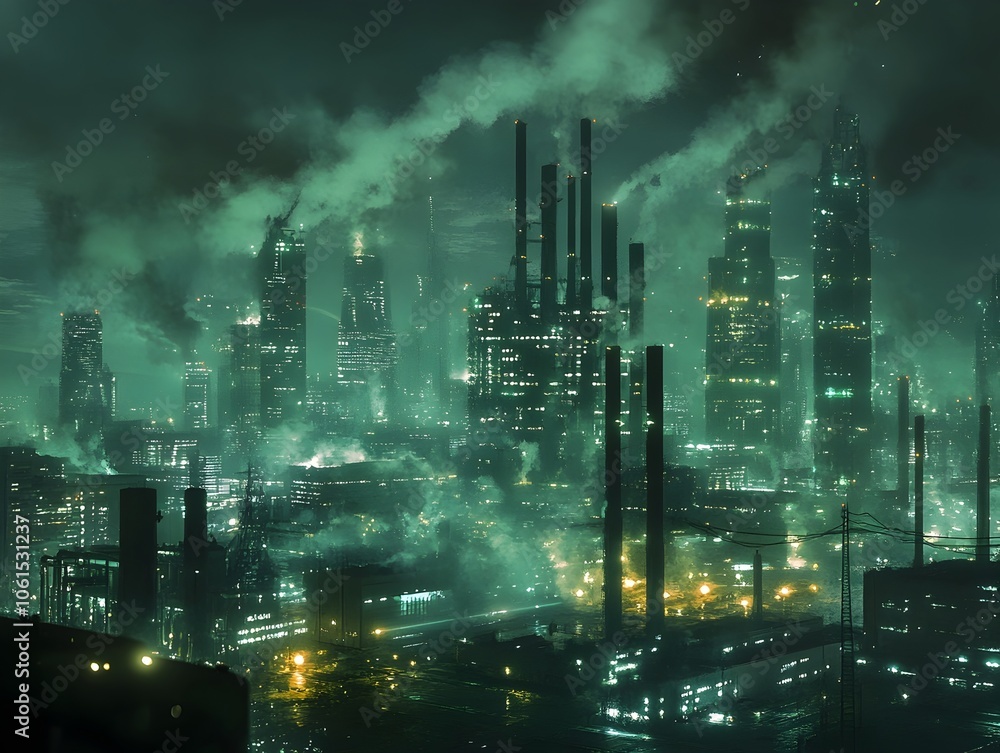 Obraz premium Futuristic Urban Landscape with Psychic Emission Monitoring and Remediation Systems