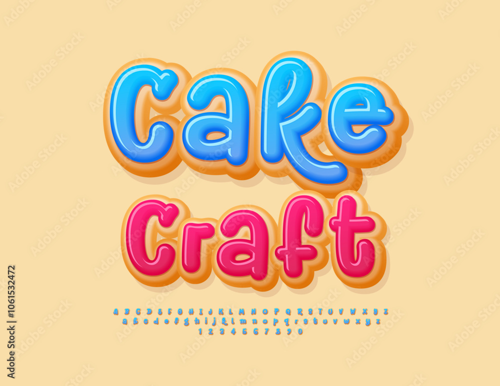 Vector delicious advertisement Cake Craft. Sweet Donut Font. Tasty digital Alphabet Letters and Numbers set. Vector delicious advertisement Cake Craft. Sweet Donut Font. Tasty digital Alphabet Letters and Numbers set.