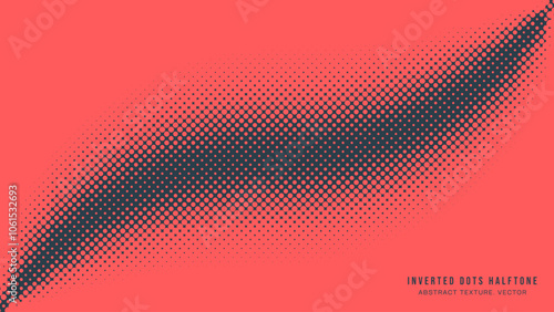 Inverted Dots Halftone Pattern Smooth Curved Border Vector Red Black Abstract Background. Half Tone Graphical Bend Line Abstraction Faded Subtle Texture. Retro Styled Wallpaper Dotted Art Illustration