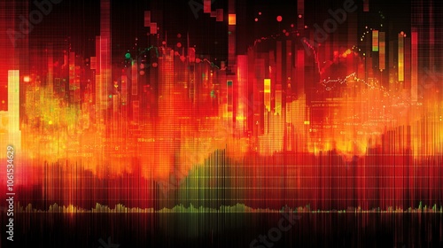 Stock market heat map with various sectors and color-coded performance levels, giving an overview of current market activity with empty space for text