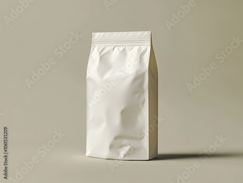 Minimalist White Craft Coffee Bag for Branding Concepts on Grey Background