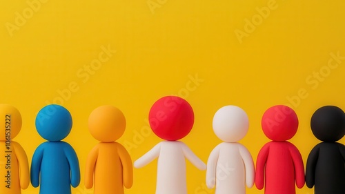 Group of plasticine figures passing a colorful ball to each other, symbolizing communication, communication clay figures