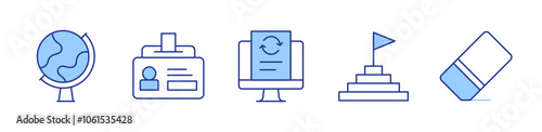 globe, employee, data processing, goal, eraser. icon vector illustration. Line Duotone style. Editable stroke