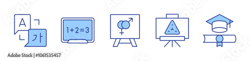 language, blackboard, sex education, diploma, presentation. icon vector illustration. Line Duotone style. Editable stroke