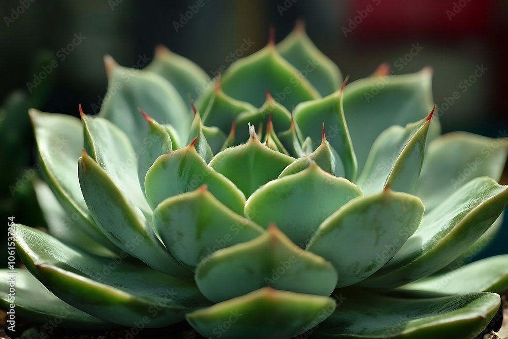 Macro photography highlighting the symmetrical, pointed leaves and subtle red tips of an echeveria succulent plant Macro photography highlighting the symmetrical, pointed leaves and subtle red tips of an echeveria succulent plant