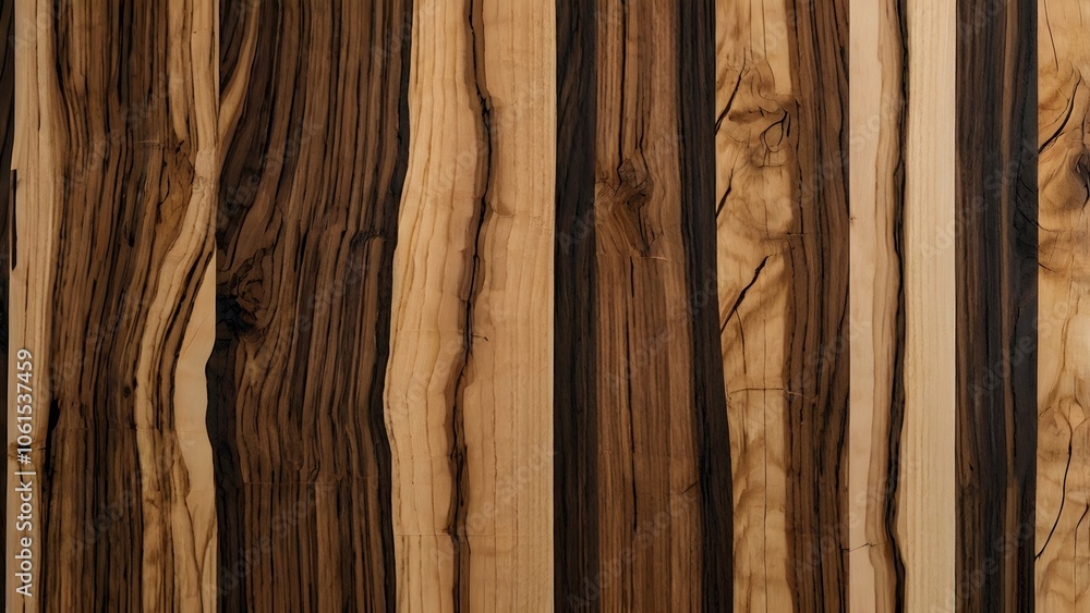 Fototapeta premium Exotic Zebrawood Grain Close Up: Luxurious High Contrast Brown Stripes