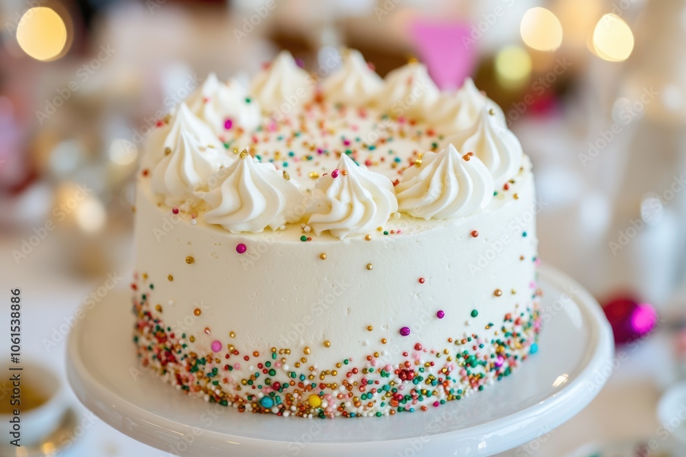 Elegant Vanilla Cake with Gold Accent for Luxurious Birthday Celebration Elegant Vanilla Cake with Gold Accent for Luxurious Birthday Celebration