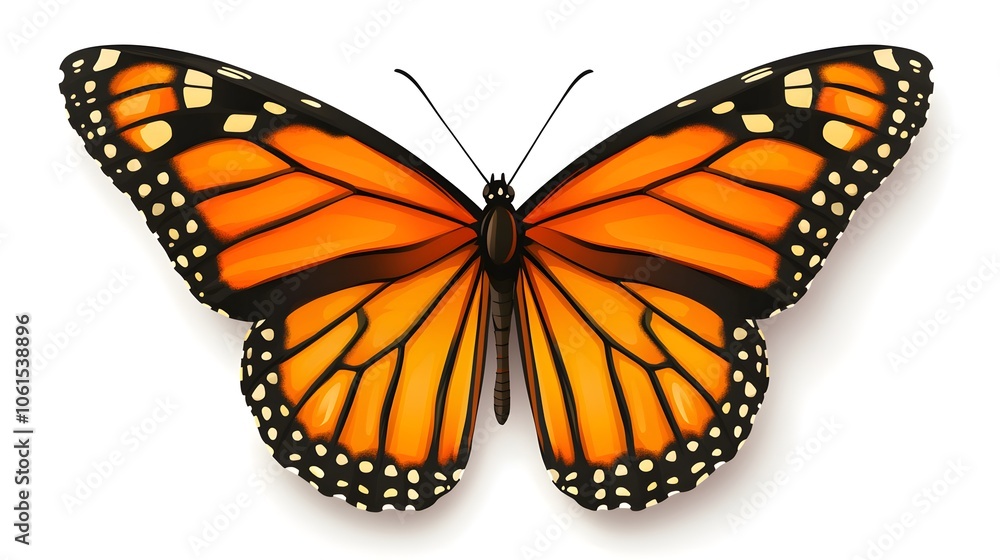 Fototapeta premium a realistic butterfly in flight, detailed wing patterns, soft shadows, photorealistic, isolated on white background