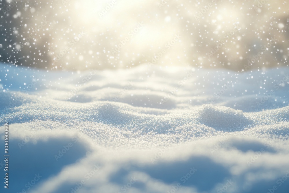 A serene snowy landscape with soft snowflakes falling gently. A serene snowy landscape with soft snowflakes falling gently.