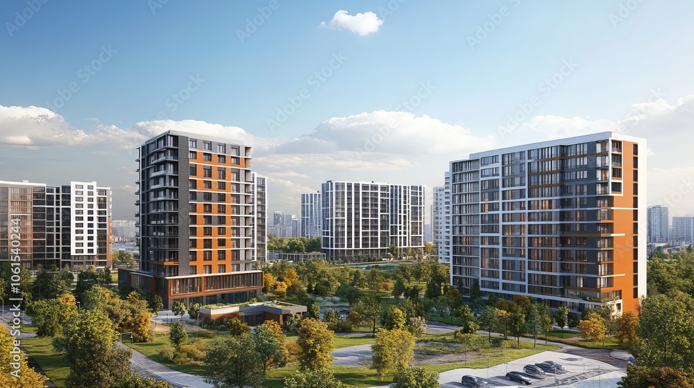 Fototapeta premium Modern Cityscape: New Residential Area for Real Estate and Condominium Sales