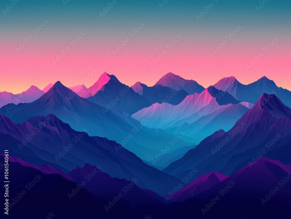 Serene mountain landscape at dawn showcasing vibrant colors and peaks Serene mountain landscape at dawn showcasing vibrant colors and peaks