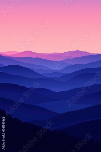 Dusk settling over layered mountains casting hues of purple and pink