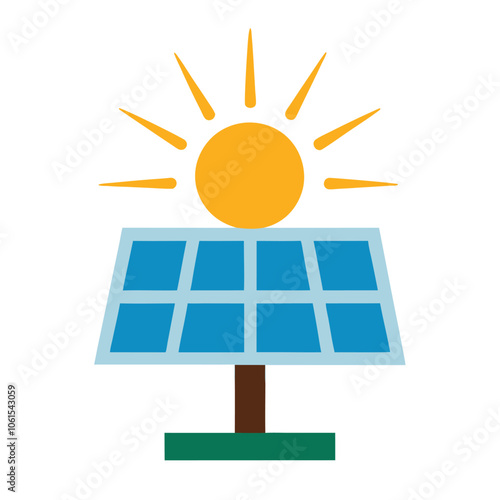 Solar Energy Icon with Sun and Solar Panel Illustration