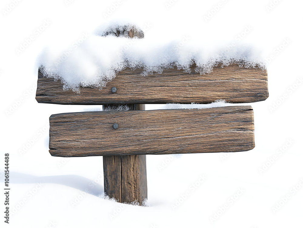 Naklejka premium Wooden signpost with snow isolated on a white background