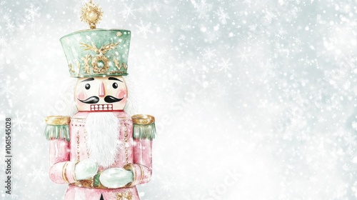 Pink and Green Christmas Nutcracker in a Snow Flurry