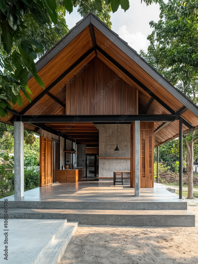modern wooden house with open plan living space and large terrace modern wooden house with open plan living space and large terrace