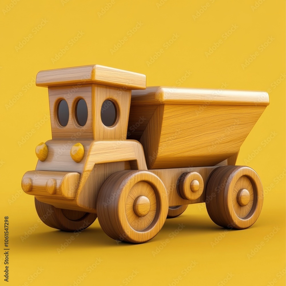 Wooden Toy Dump Truck on a Vibrant Yellow Background Wooden Toy Dump Truck on a Vibrant Yellow Background
