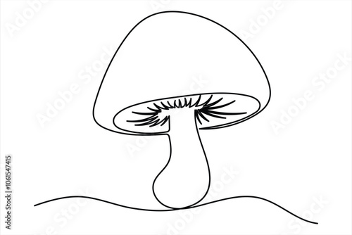 Continuous single line of drawing of mushroom edible Fresh raw vegetable concept outline vector illustration