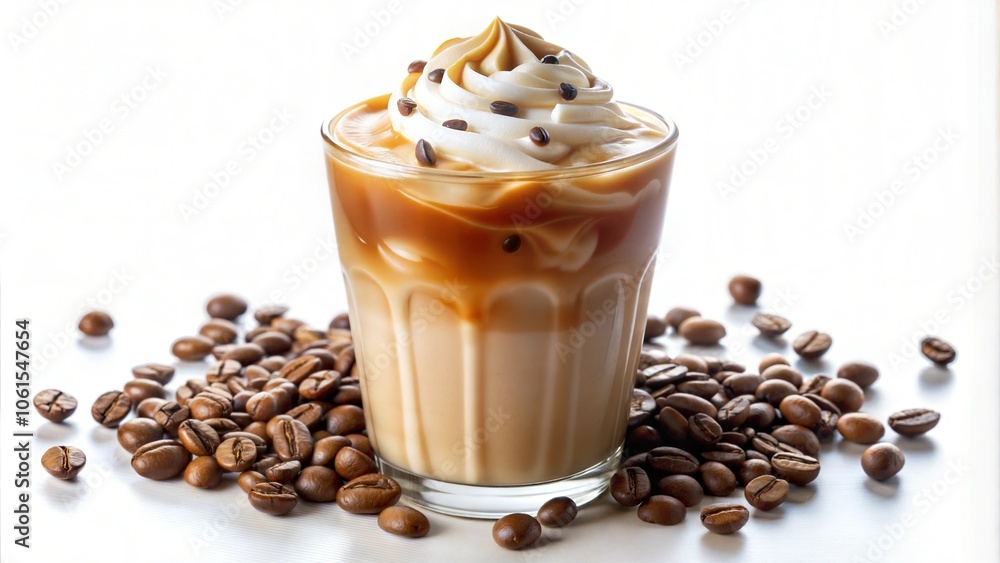 Iced Coffee with Cream Pour, Refreshing and Inviting, Isolated on White Background Iced Coffee with Cream Pour, Refreshing and Inviting, Isolated on White Background