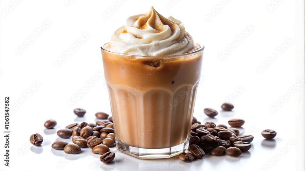 Iced Coffee with Cream Pour, Refreshing and Inviting, Isolated on White Background Iced Coffee with Cream Pour, Refreshing and Inviting, Isolated on White Background