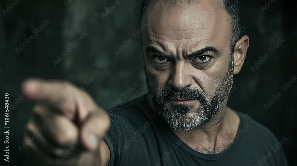 Man Pointing Finger with Intense Expression Man Pointing Finger with Intense Expression