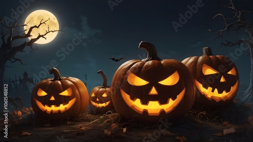 Embrace the Halloween spirit with this enchanting pumpkin illustration, featuring a variety of spooky faces. Perfect for creating a festive atmosphere at your Halloween party or as a seasonal wallpape