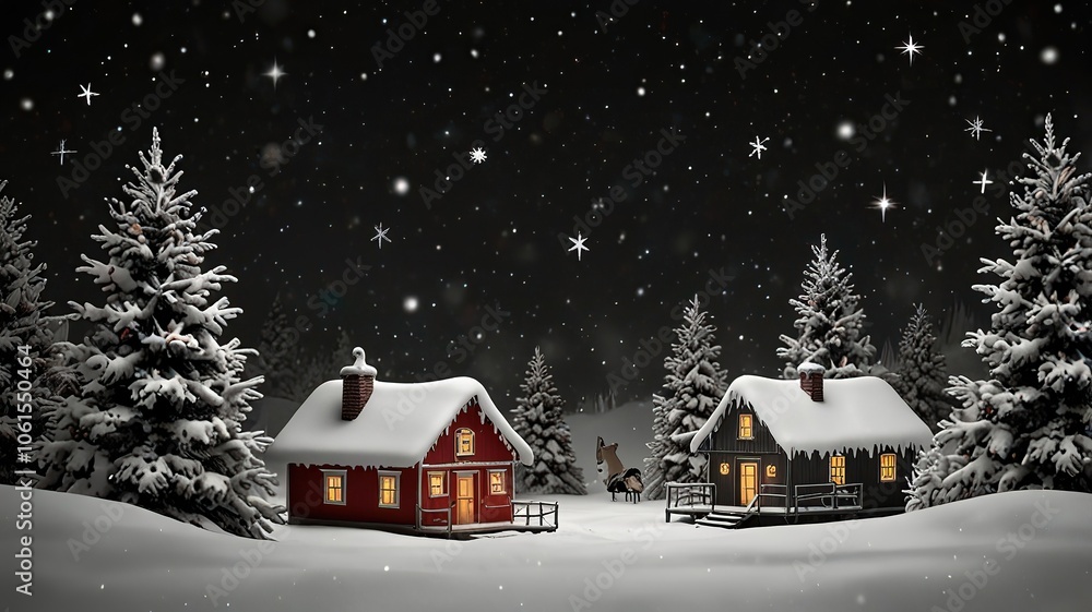 Fototapeta premium Cozy Winter Cabins in a Snowy Landscape