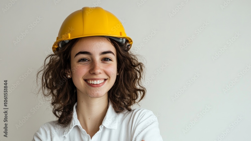 Young woman engineer with helmet smiling isolated on white background Young woman engineer with helmet smiling isolated on white background