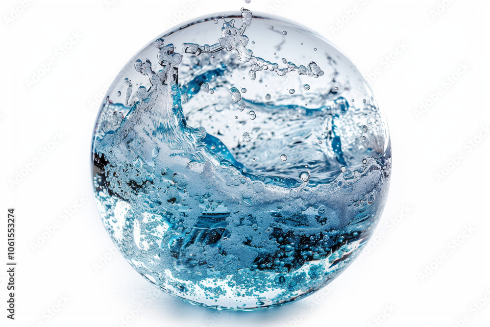 Round sphere made of water splashes isolated on white background.
Round sphere made of water splashes isolated on white background.