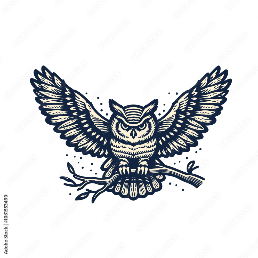 Obraz premium Flying owl cartoon vector isolated illustration