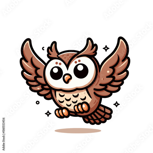 Flying owl cartoon vector isolated illustration