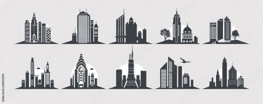 Naklejka premium Modern building logo designs, sleek and minimalist, ideal for real estate branding or architecture firms.