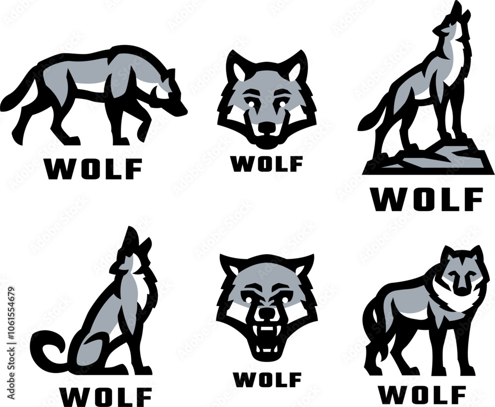 Obraz premium A set of wolf logos.