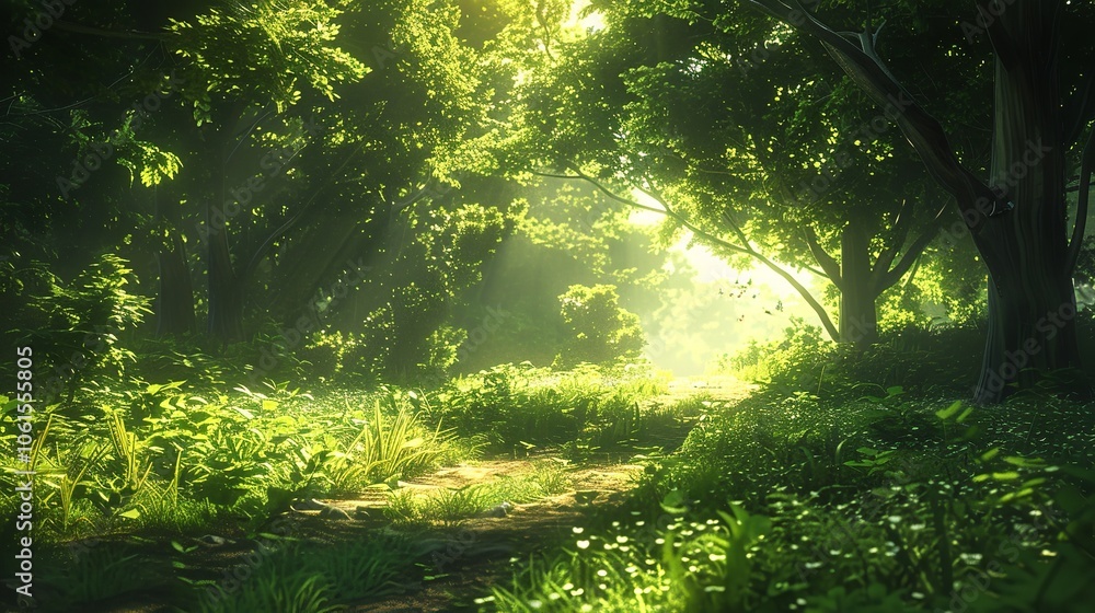 Fototapeta premium Anime Nature Background, 8K Realistic Lighting, Highly Detailed