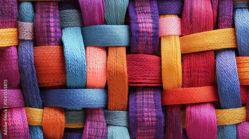 A colorful piece of fabric with a variety of colors woven together. The colors are bright and vibrant, creating a cheerful and lively atmosphere. The fabric appears to be a work of art A colorful piece of fabric with a variety of colors woven together. The colors are bright and vibrant, creating a cheerful and lively atmosphere. The fabric appears to be a work of art