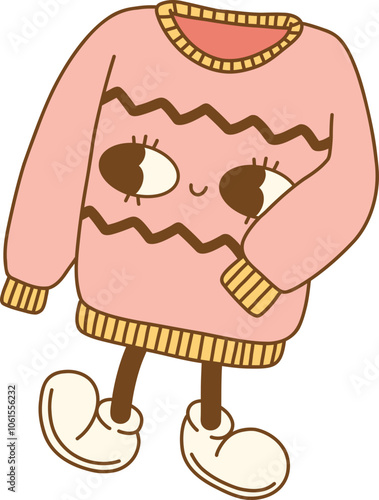 Cute pink sweater with cartoon eyes and cozy design