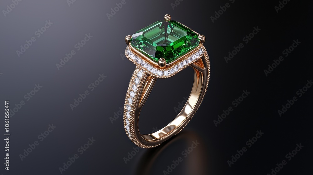 Elegant Emerald Cocktail Ring with Central Gemstone Elegant Emerald Cocktail Ring with Central Gemstone