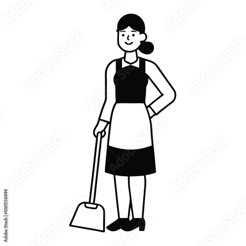 minimalist maid with a vacuum cleaner icon Adobe Illustrator Artwork