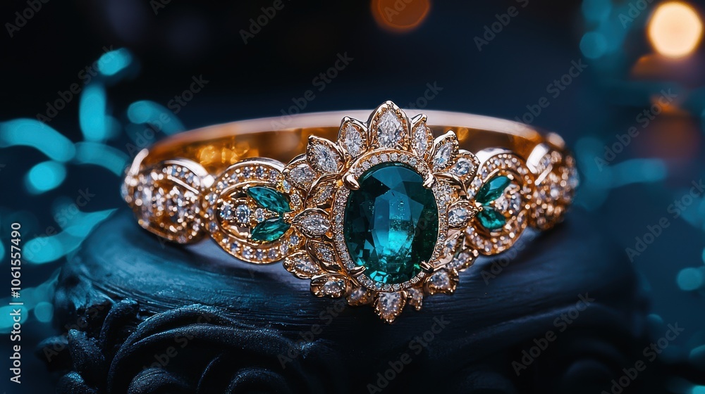 Fototapeta premium Elegant Handcrafted Emerald and Diamond Bracelet