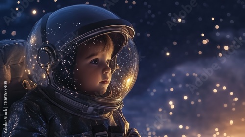 A cute baby astronaut in space, A cute baby astronaut exploring the cosmos