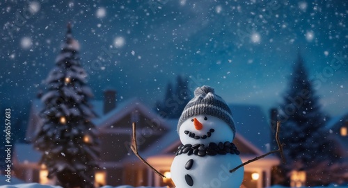 snowman is in winter. snowman is in the middle of a snowy atmosphere