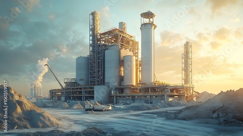 Eco friendly Modern Cement Factory with Zero Carbon Commitment at SunriseSunset