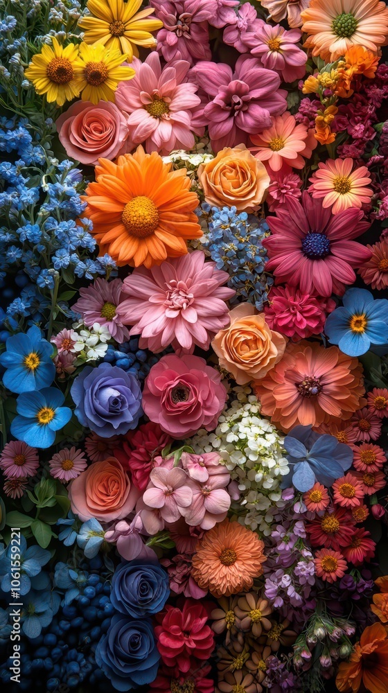custom made wallpaper toronto digitalvibrant creative layout made of an assortment of colorful flowers arranged artistically showcasing delicate hues and textures in a flat lay perspective that highlights natures beauty