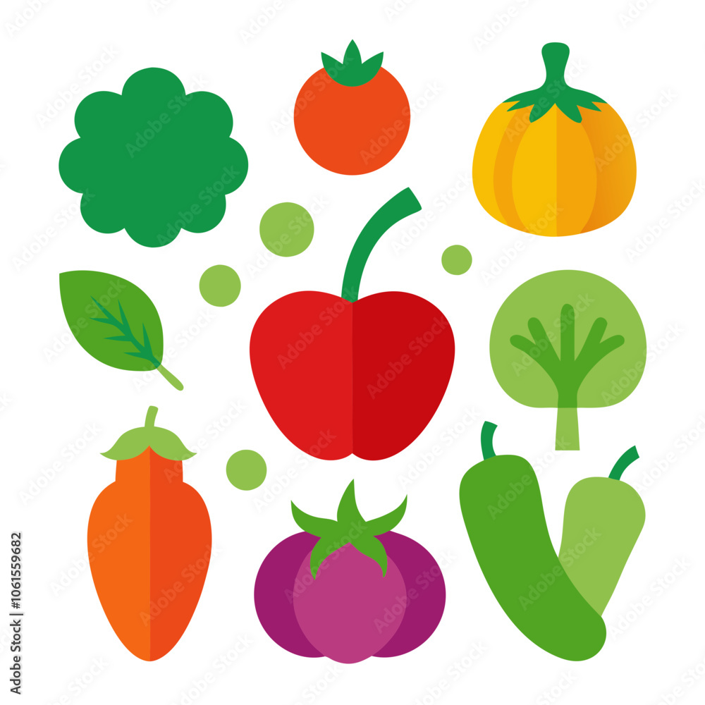set of vegetables vector on white background set of vegetables vector on white background