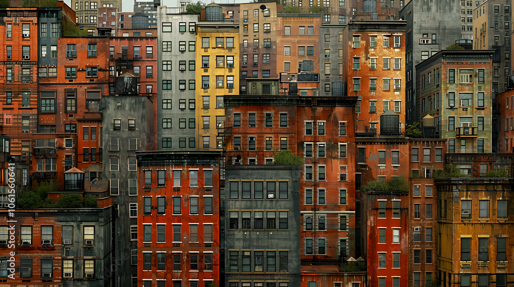 Vibrant Cityscape with Unique Brick Buildings Vibrant Cityscape with Unique Brick Buildings