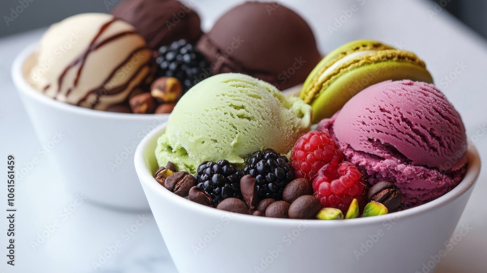 Gourmet Summer Dessert Featuring Artisanal Ice Cream with Fresh Berries Gourmet Summer Dessert Featuring Artisanal Ice Cream with Fresh Berries
